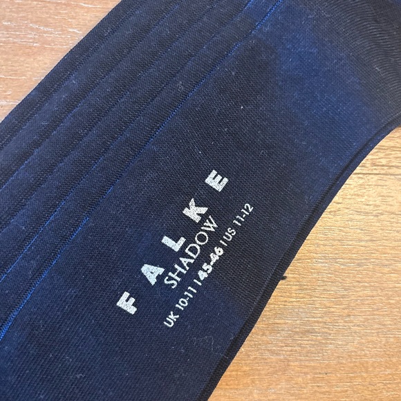 Falke Shadow Ribbed Men’s Knee Length Cotton Socks Black Blue, Sz 11-12, NWT - Picture 5 of 7